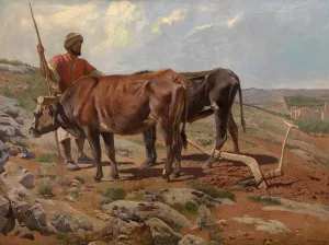 Plough Oxes with Fellah Oil painting by Charles Verlat