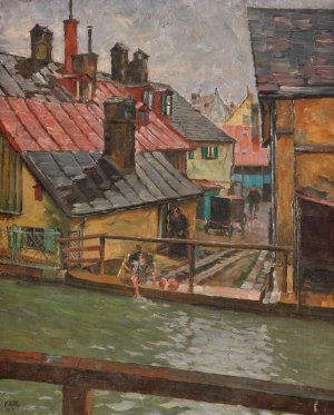 Am Auer Muhlbach in Munchen by Charles Vetter Oil Painting