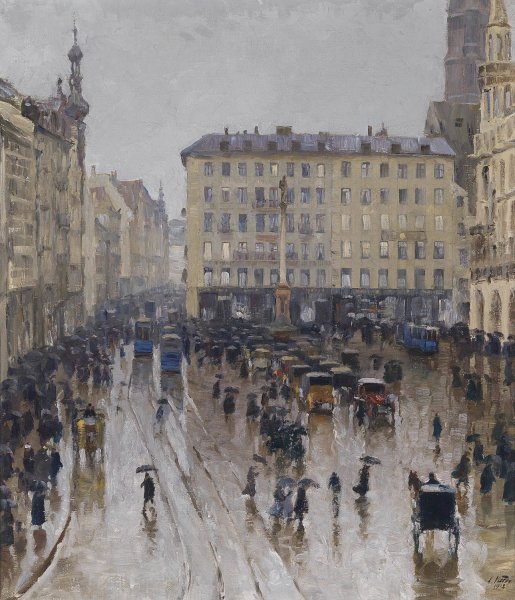 Main Product Photo of Blick auf den Marienplatz in Munchen  Painting by Charles Vetter