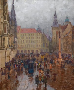Munchen Marienplatz und altes Rathaus by Charles Vetter Oil Painting
