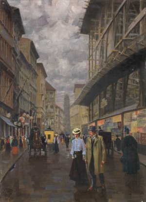 Munchner Weinstrase mit Blick Richtung Theatinerkirche, rechts die Baugeruste des Rathauses by Charles Vetter Oil Painting