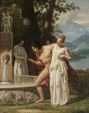 The Acadine Fountain by Charles-Victoire-Frederic Moench Oil Painting