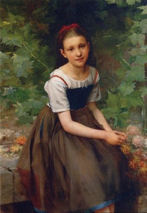 Young Girl with Flowers by Charles Victor Thirion Oil Painting