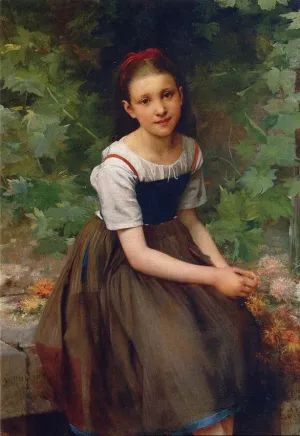Young Girl with Flowers by Charles Victor Thirion - Oil Painting Reproduction