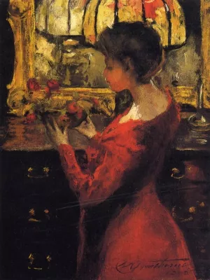 Crimson Roses by Charles W. Hawthorne Oil Painting