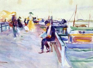 Figures on a Pier by Charles W. Hawthorne Oil Painting