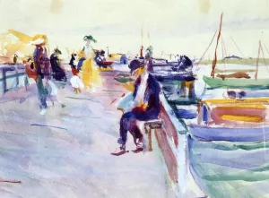 Figures on a Pier by Charles W. Hawthorne Oil Painting