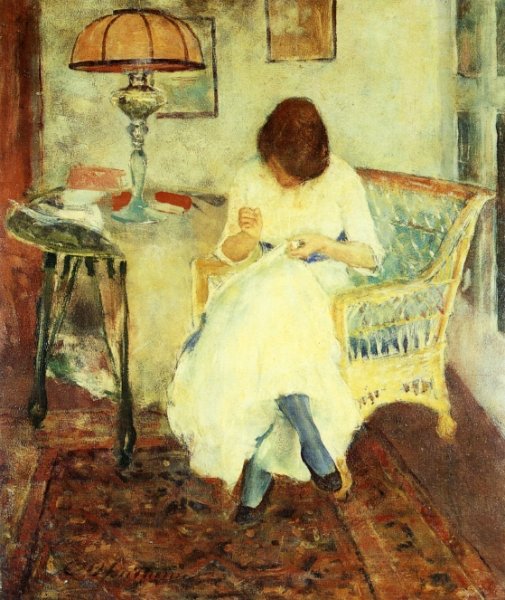 Main Product Photo of Girl Sewing Painting by Charles W. Hawthorne