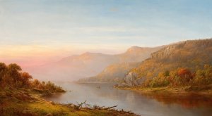 Mountain River Scene by Charles W. Knapp Oil Painting