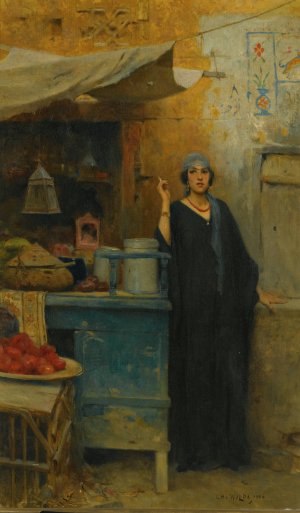 Girl By a Market Stall by Charles Wilda Oil Painting