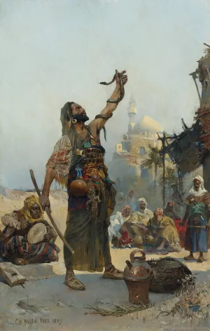 The Snake Charmer by Charles Wilda Oil Painting