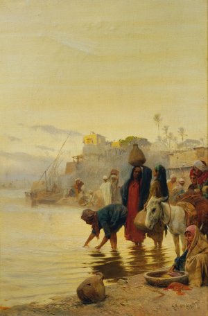 Wascherinnen am Nil by Charles Wilda Oil Painting