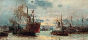 Congested Waters On The Thames by Charles William Wyllie Oil Painting