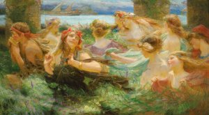 On the way to the festival by Charles William Wyllie Oil Painting