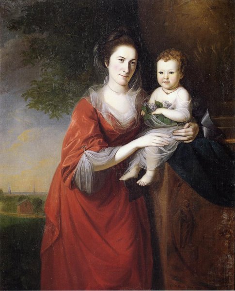 Mrs. John Dickenson and Her Daughter by Charles Willson Peale - Hand-Painted Oil Painting Reproduction