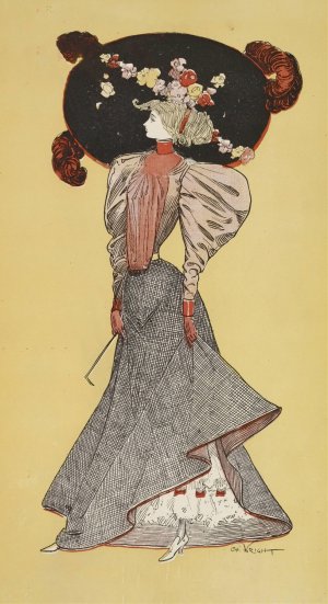 Woman wearing a large hat by Charles Wright Oil Painting