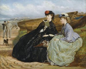 A Seaside Romance by Charles Wynne Nicholls Oil Painting