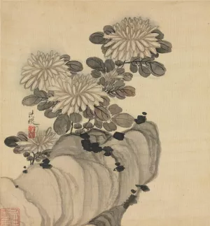 Chrysanthemum and Rock by Chen Hongshou Oil Painting