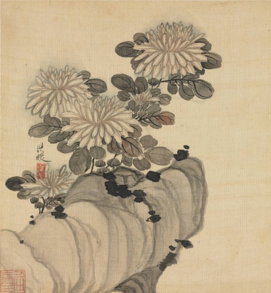 Chrysanthemum and Rock  by Chen Hongshou - Hand-Painted Oil Painting Reproduction