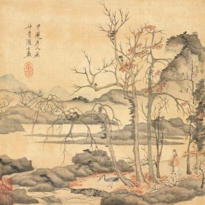 Daoist and Crane in Autumn Landscape by Chen Hongshou Oil Painting