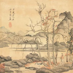 Daoist and Crane in Autumn Landscape by Chen Hongshou Oil Painting