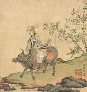 Laozi Riding an Ox by Chen Hongshou Oil Painting