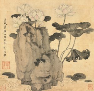 Lotus and Rocks by Chen Hongshou Oil Painting