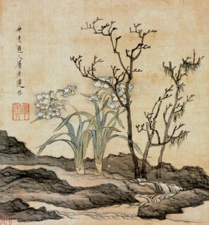 Narcissus and Bare Trees by Chen Hongshou Oil Painting