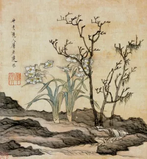 Narcissus and Bare Trees by Chen Hongshou Oil Painting
