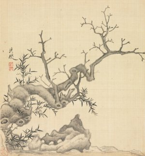 Rock, Old Tree, and Bamboo by Chen Hongshou Oil Painting