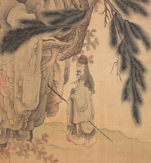 Scholar with Staff and Brush by Chen Hongshou Oil Painting