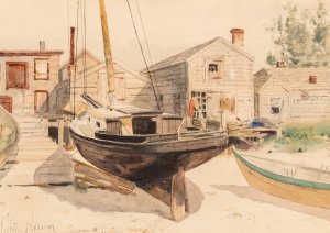 Fishhouses Swampscott by Childe Hassam Oil Painting