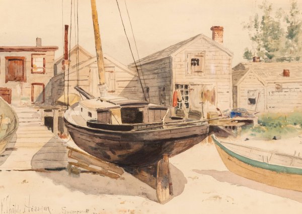 Fishhouses Swampscott  by Childe Hassam - Hand-Painted Oil Painting Reproduction