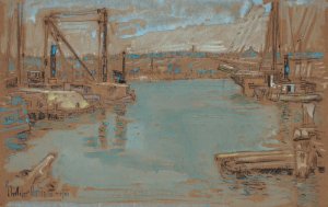 North River Dock, New York by Childe Hassam Oil Painting