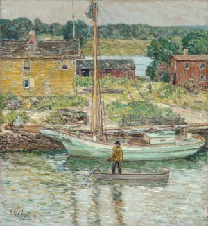 Oyster Sloop,Cos Cob by Childe Hassam Oil Painting
