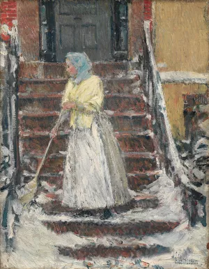 Sweeping Snow by Childe Hassam Oil Painting