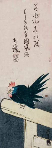 Green Rooster Perched on Torii by Chinnen Oil Painting