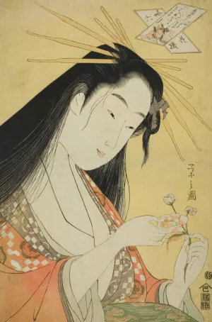 A Selection of Six Flowers - A Parody Rokkasen by Chobunsai Eishi Oil Painting