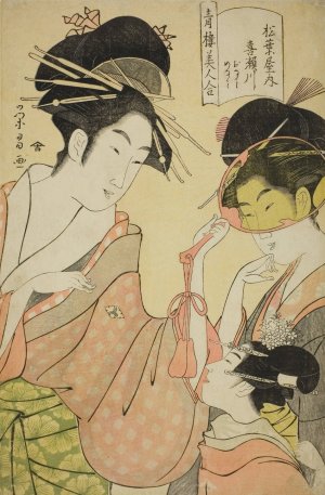 Beauties of the Pleasure Quarters Oil painting by Chobunsai Eishi