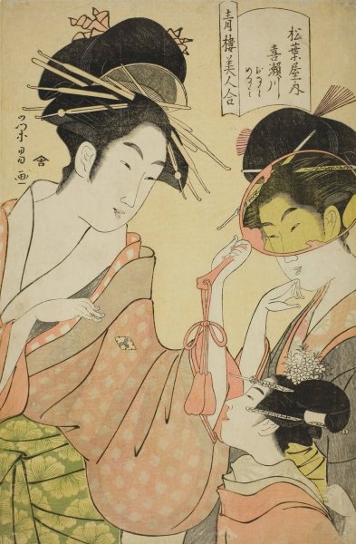 Beauties of the Pleasure Quarters  by Chobunsai Eishi - Hand-Painted Oil Painting Reproduction