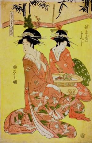 Beauties Parodying the Seven Sages - A Selection of Younger Courtesans by Chobunsai Eishi Oil Painting