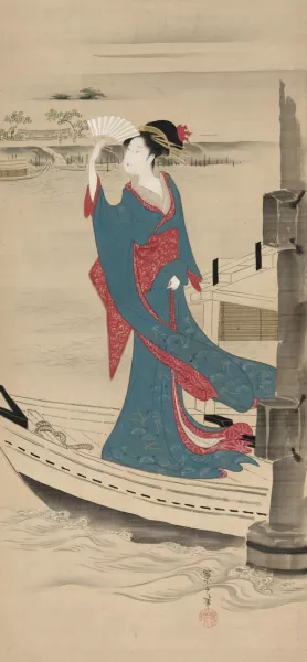 Beauty in a Boat on Sumida River by Chobunsai Eishi Oil Painting