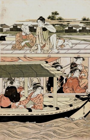 Boating Party on the Sumida River by Chobunsai Eishi Oil Painting