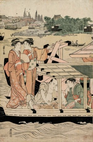 Boating Party on the Sumida River by Chobunsai Eishi Oil Painting