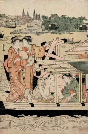 Boating Party on the Sumida River by Chobunsai Eishi Oil Painting
