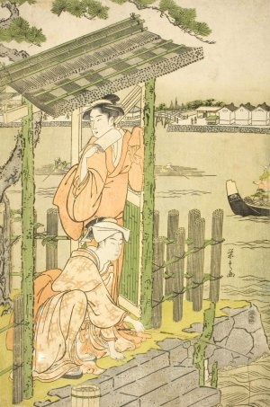 Gathering at a Teahouse on the Bank of the Sumida River by Chobunsai Eishi Oil Painting