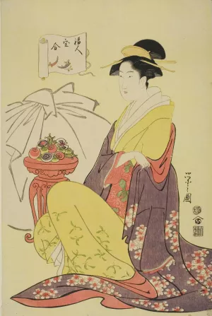 Hotei, from the series 'Comparison of the Treasures of the Gods of Good Fortune' by Chobunsai Eishi Oil Painting