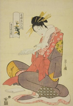 Komurasaki of the Kadotamaya, from the series Six Flowery Immortals of the Pleasure Quarters by Chobunsai Eishi Oil Painting
