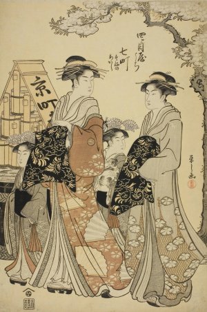 Nanamachi of the Yotsumeya with Attendants Sumano and Akashi by Chobunsai Eishi Oil Painting