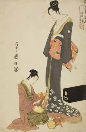 Ohana and Ofuku, from the series 'A Selection of Entertainers from the Pleasure Quarters' by Chobunsai Eishi Oil Painting